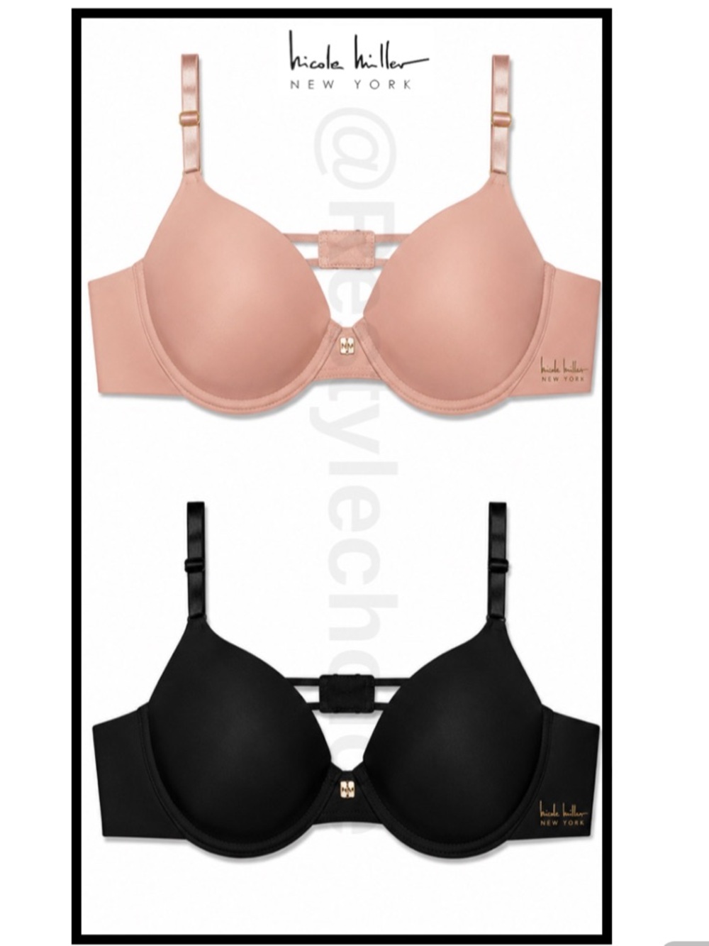 Nicole Miller Dual-Pack Bras in Black and light pink